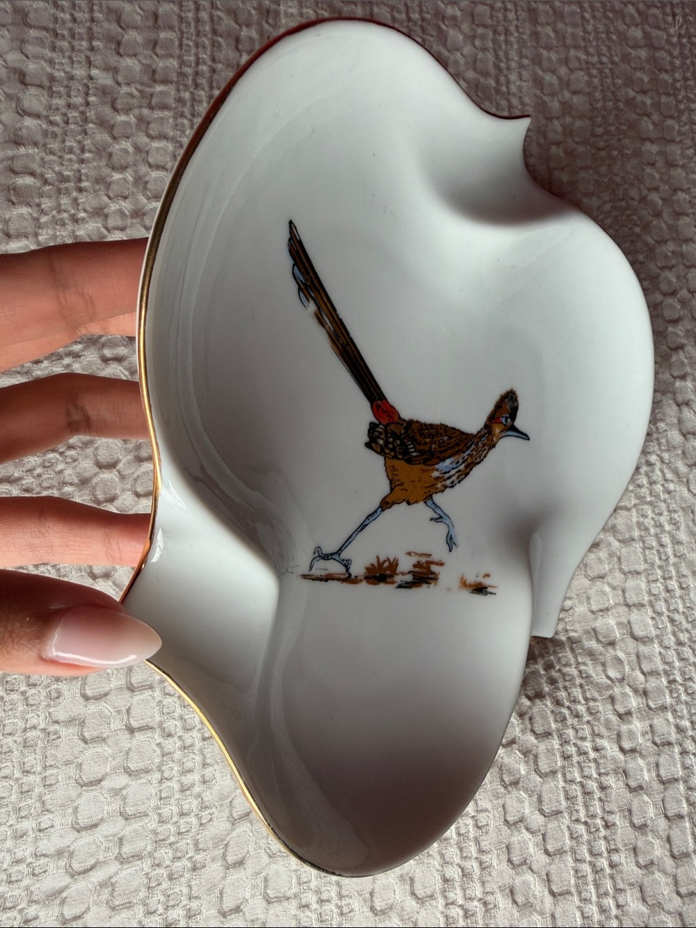 Decorative Porcelain Bird Trinket Dish with Gold Trim